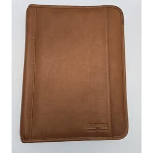 Claire Chase Zippered Leather Document Holder Notebook Folio Tan 12.75" x 9.5"